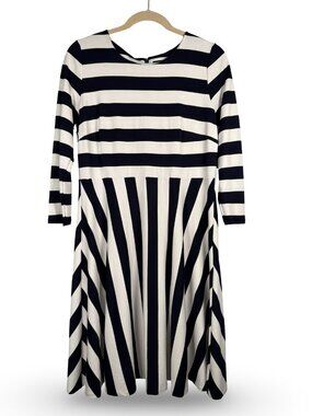 Eloquii Nautical Navy Stripe Fit Flare Dress Size 18 Jersey Midi 3/4 Sleeve NWT